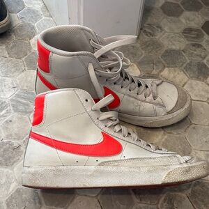 Nike White and Red High-Top Sneakers